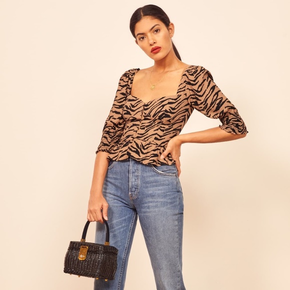 Reformation Dallas Top Rajah tiger print sz 2 - Picture 2 of 9